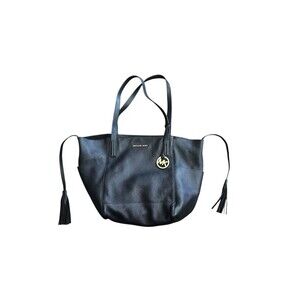 Michael Kors Ashbury Black Leather Gold Hardware Tassel Shoulder Bag Removable